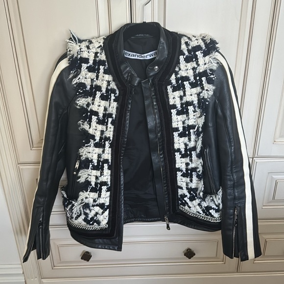Alexander Wang Oversized Leather & Tweed Hybrid Jacket Size S - Picture 2 of 16